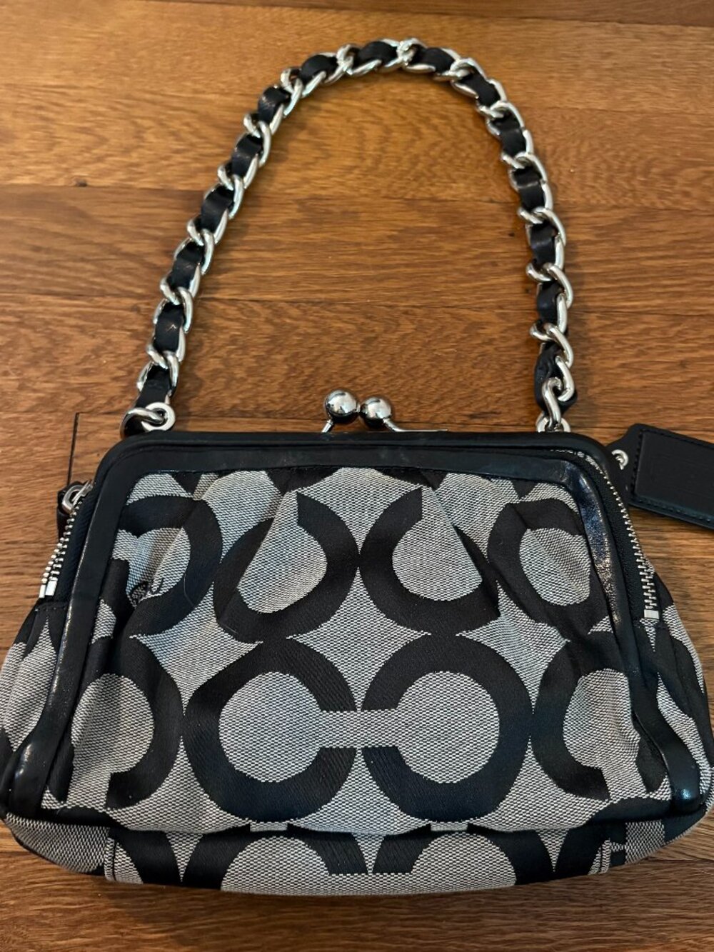Vintage Coach Y2K Parker Optic Signature Kiss-Lock Bag Black